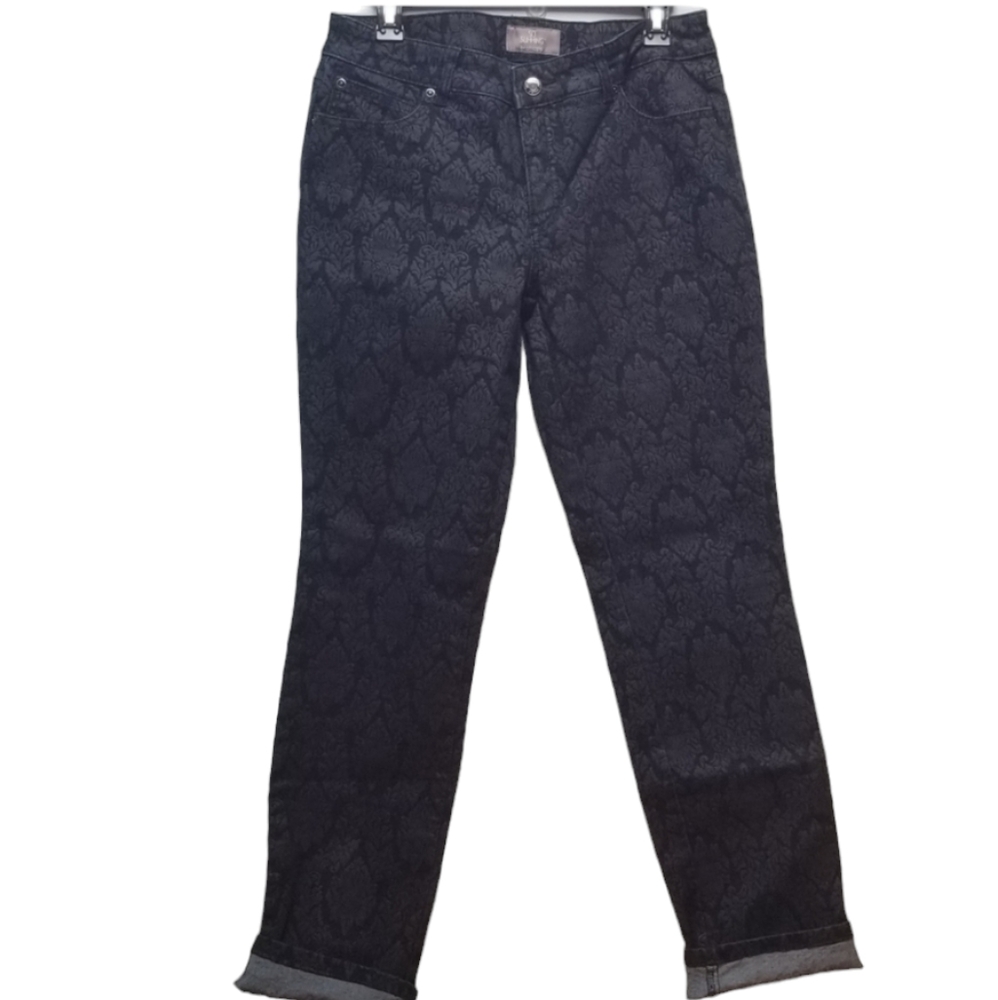 CHICOS | DENIM DAMASK PATTERN 5 POCKET JEANS, SZ 1